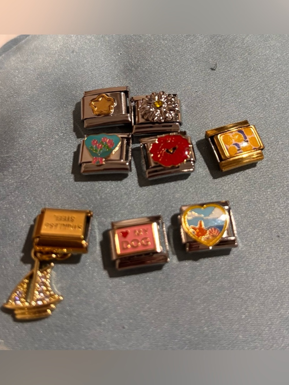 Italian Charm Bracelet Link Set with 8 Colorful Enamel Icons